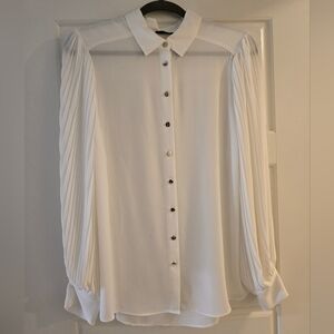 Tahari Sheer Pleated Sleeve Blouse